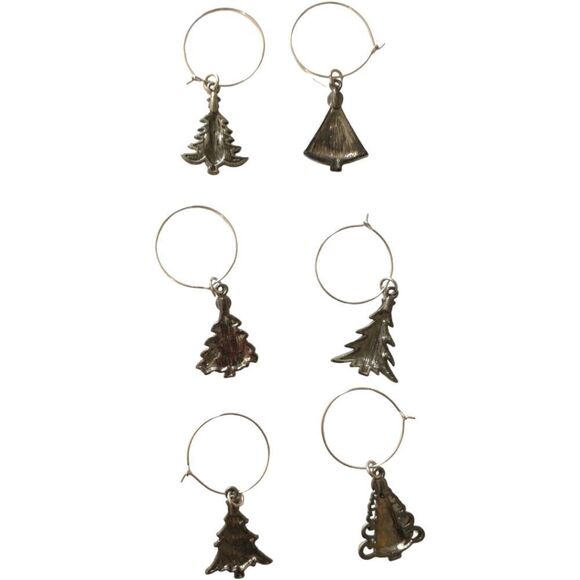Christmas Tree Wine Glass Markers Charms Set Of 6 Rhinestones Enameled Metal.  - Picture 2 of 14